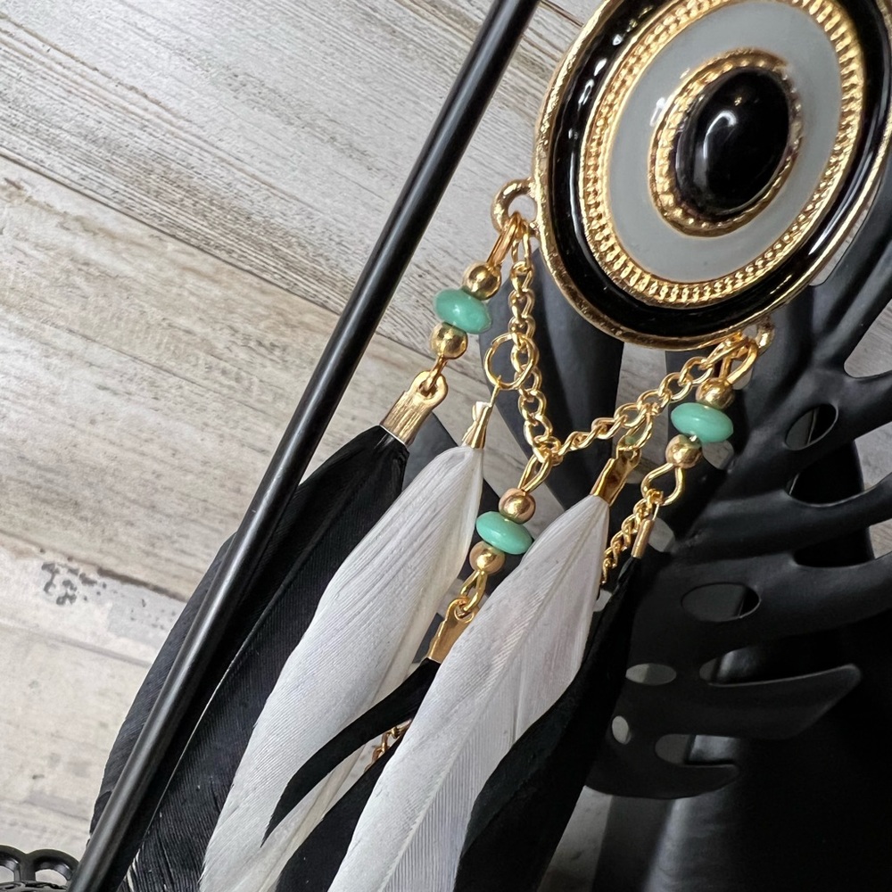 NWT black and white boho feather earrings. - Picture 4 of 6